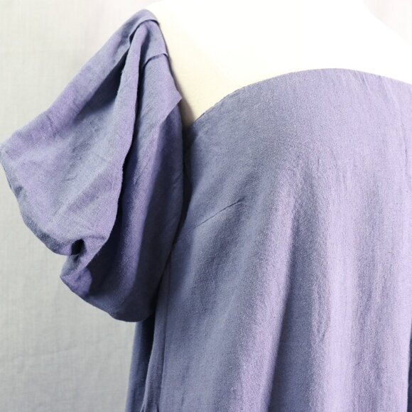 Free People Julietta Off Shoulder Maxi Dress S Blue Granite Linen Puff Sleeve - Picture 9 of 16
